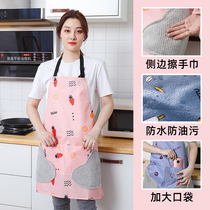 The apronist uses a waterproof and oil-resistant hood to coat the woman with a fashion kitchen to cook a big cartoon waist