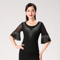 Latin dance suit short-sleeved jacket New dancing female ballroom dance national standard modern dance mid-sleeve adult practice costume summer