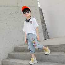 Boys summer suit 2020 new Korean version of foreign style tide clothes in big children children summer handsome short sleeve two-piece set