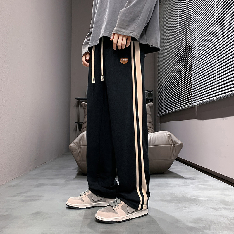 Striped Fall Pants Men American Heavy Pound Spring Autumn Straight Cylinder Wide Leg Tooling Tide Card Sweatpants Casual Long Pants Sports Pants-Taobao