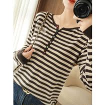 Striped Sheep Sweatshirt Woman 2021 Early autumn new Ocean Gas Loose With Lazy Wind Round Collar Blouses Knitted Long Sleeve Undershirt