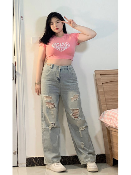2-300*0.5kg fat mm hot girl covers her hips and looks slim and high waist ripped jeans for women's new spring and summer design trousers
2-300*0.5kg fat mm hot girl covers her hips and looks slim and high waist ripped jeans for women's new spring and summer design trousers