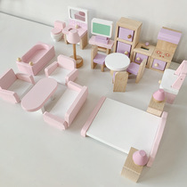 Wooden simulation furniture suit over home wooden bedroom living room props young children area corner interactive game material