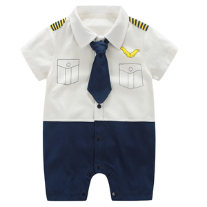 婴儿连体衣服纯棉百天宝宝衣服男夏季装周岁礼服满月短袖哈衣潮服