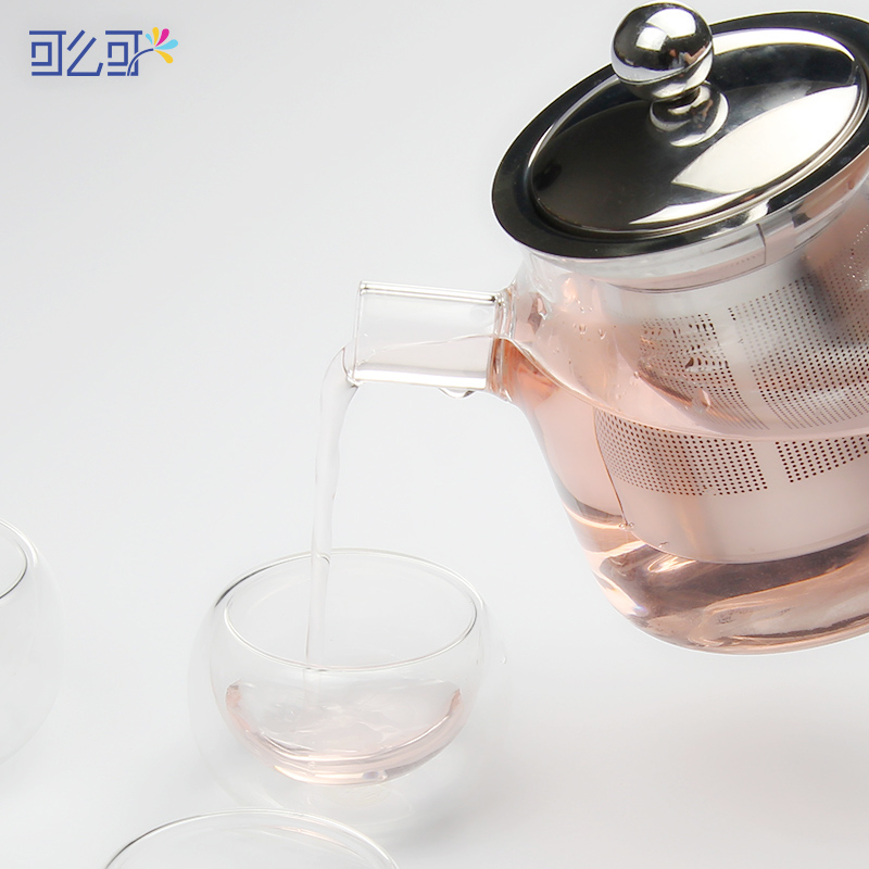 可么可耐热玻璃茶壶茶具 不锈钢过滤水壶花茶壶餐厅泡茶壶泡茶器产品展示图5