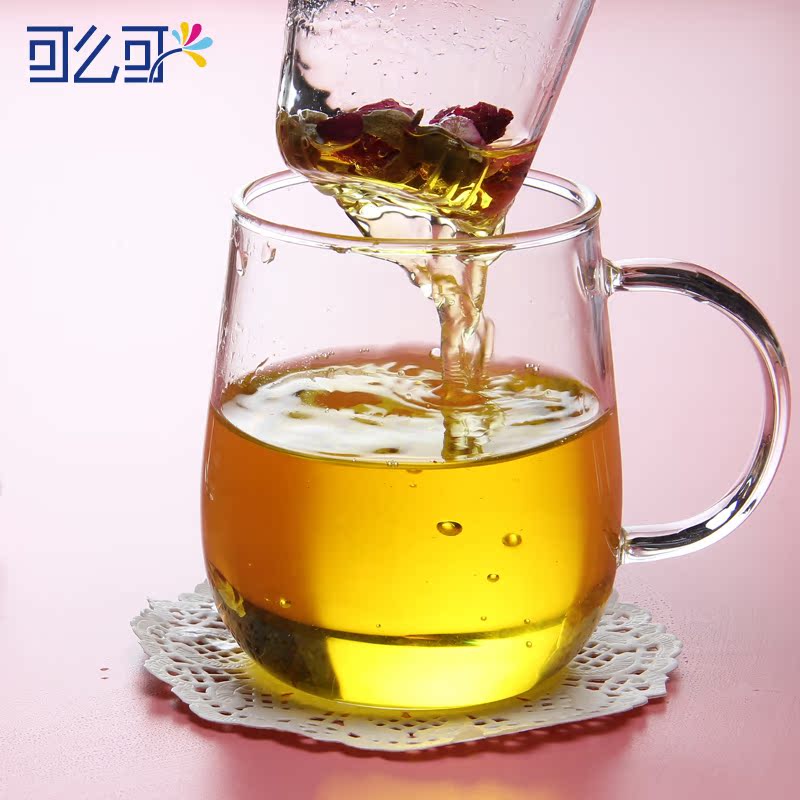 可么可水杯泡茶杯 耐热玻璃杯创意过滤花茶杯子 带盖茶杯三件套产品展示图3