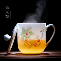 Liling underglaze hand-painted tea cup ceramic cup with lid retro green home drinking water lovers Cup gift box