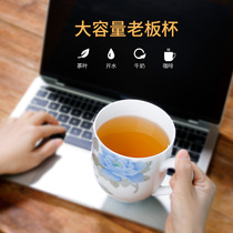 Liling ceramic tea cup large hand-painted handle conference home high white jade porcelain water cup with hand gift customization