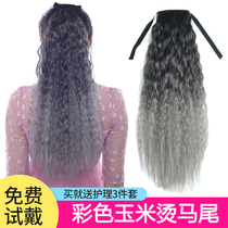 Wig female net red granny gray color gradient corn hot fake ponytail long curly hair corn whisker strap ponytail identification