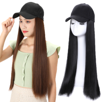 Wig female long hair hat One-piece fashion summer net red one-piece hat Cap simulation long straight hair full headgear