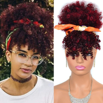 Explosion hair bag bangs style wig female African black fluffy short curly hair bud head caterpillar European and American hair bracts