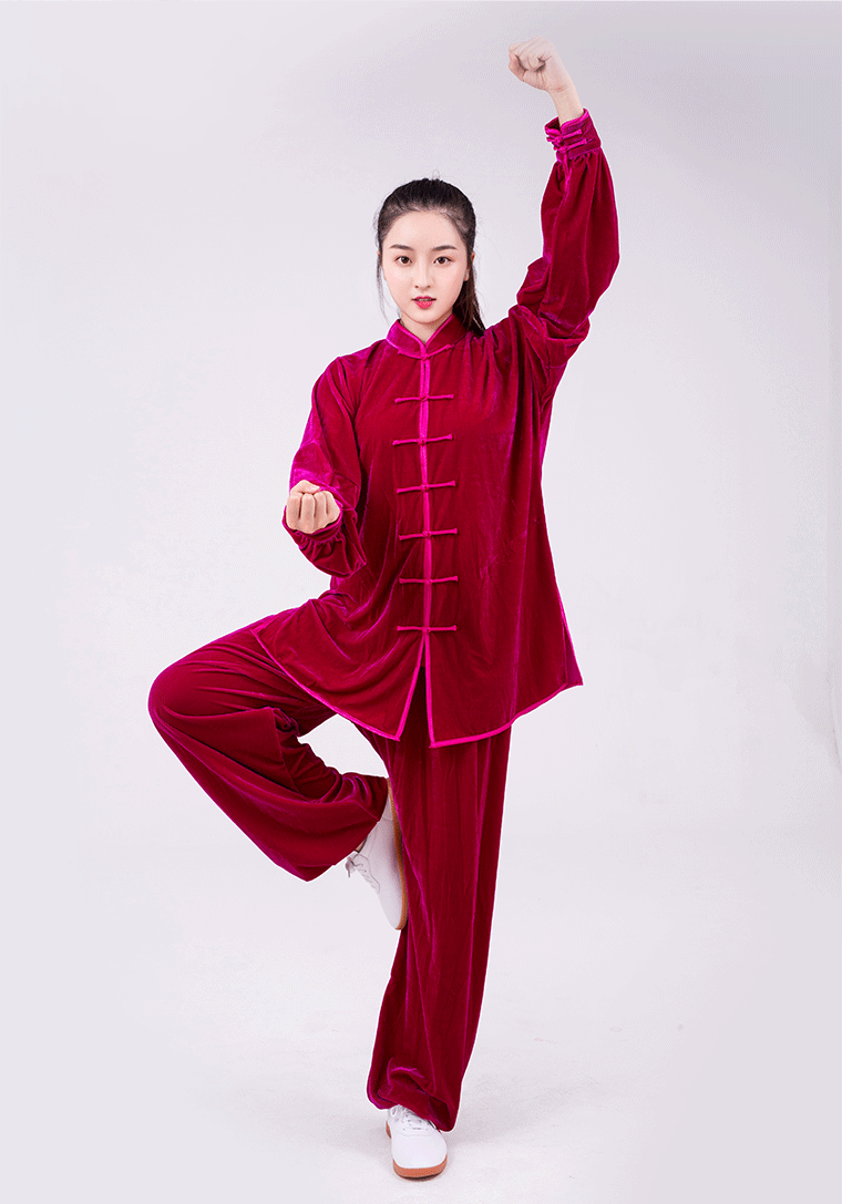 宏情太极服金丝绒秋冬季加厚不倒南韩绒武术练功服女太极拳服装男_6折