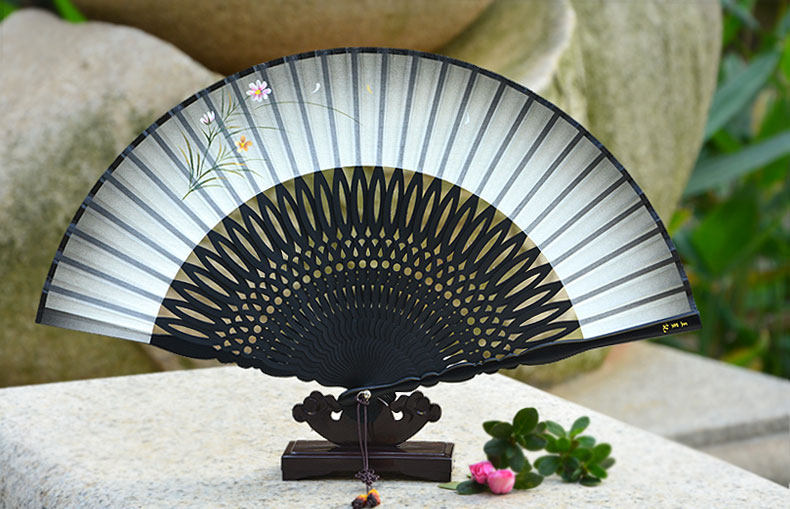 杭州王星记手绘真丝扇子娟扇中国风古典女式工艺扇日式和风竹折扇