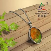 Bi gold color spotted stone with shape 925 silver pendant Canada natural spot color stone plaque snail fossil 925 silver