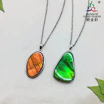 Bi Jincai natural shape Canadian spotted stone pendant resin film 925 silver plaque snail fossil