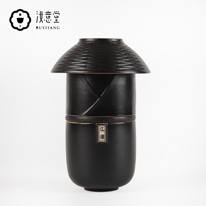 The Crack of a pot of a second cup of black ceramic tea sets contracted from the Chinese style single portable travel