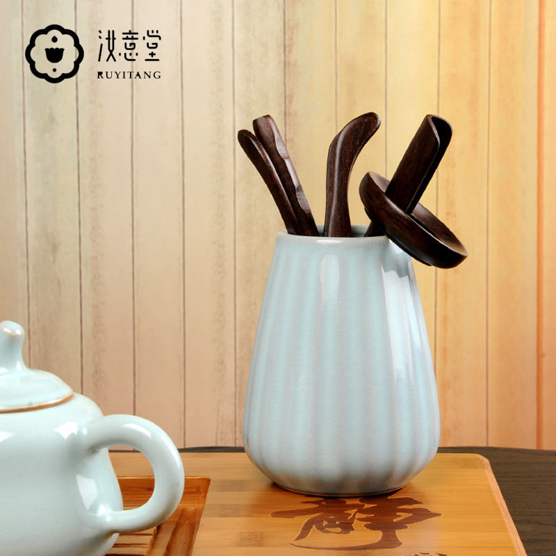 Your up ceramic kung fu tea tea 6 gentleman accessories furnishing articles Your porcelain tea tea tin, tea spoon ChaGa ebony