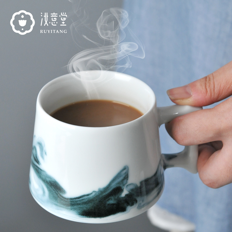 Jingdezhen ceramic mugs white porcelain creative ultimately responds a cup of coffee cup Chinese ink painting afternoon tea cup small tea cups