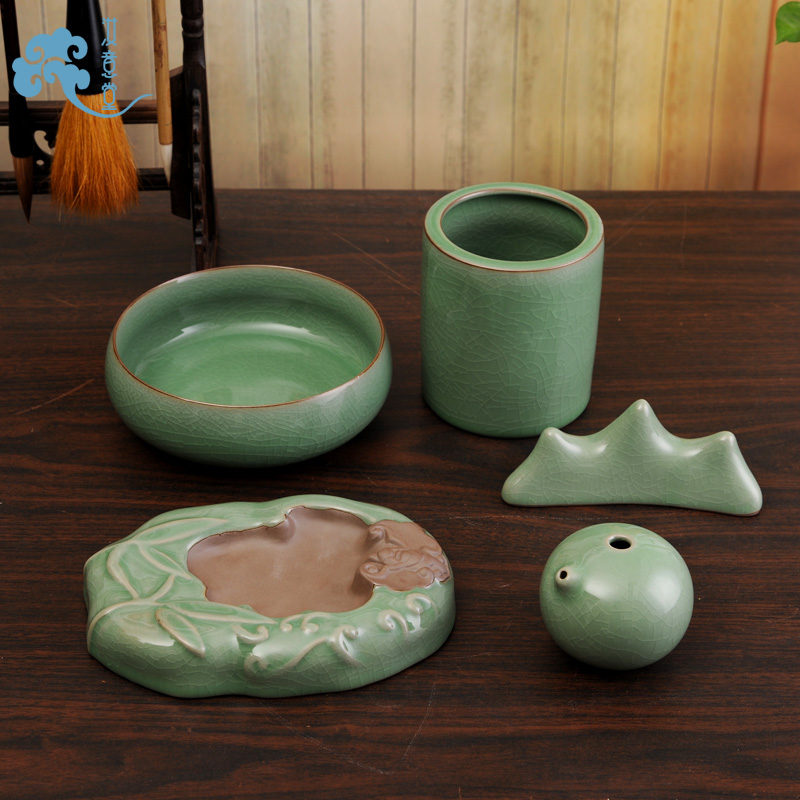 "Four treasures your up celadon vase writing brush washer inkstone suit study calligraphy appliance ceramics furnishing articles business gifts