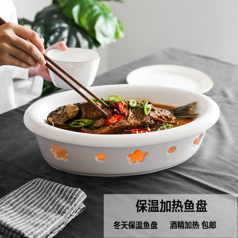 Pure white ceramic household food dish dish dish dish food dish creativity tableware suit heat insulation plate