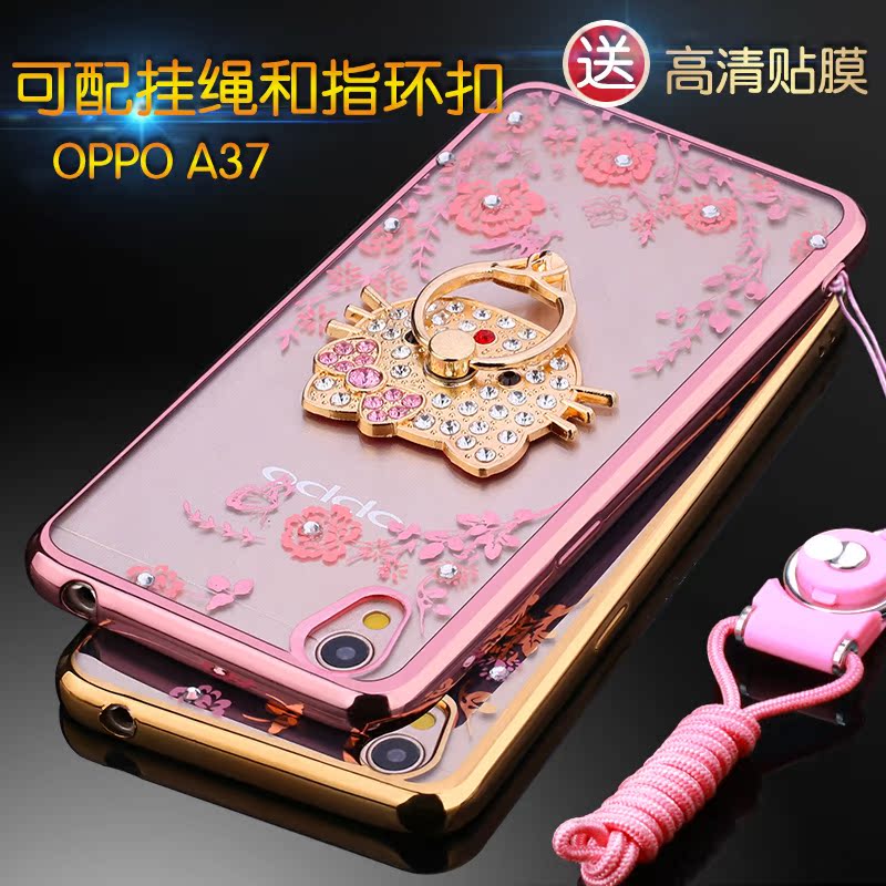 oppoa37m手机壳挂绳女款oppo A37保护套创意水钻硅胶软套支架防摔产品展示图2