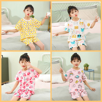 Girl Pure Cotton Short Sleeve Shorts Suit Childrens Home Clothes Girl Sleepwear Summer Thin baby Air conditioning Air Breathable