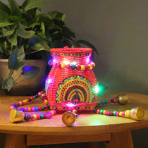 Ethnic Wind Childrens Back Basket Embroidered Embroidered Bell Hand Woven Photographic Dance Props Double Shoulder Luminous Small Back Basket