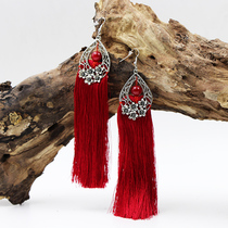 Chinese wind silk thread tassel earrings ethnic style jewelry handmade hanging ears retro earrings bride decoration fabric art