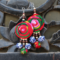 Ethnic style handmade earrings Yunnan fabric jewelry Women flower drop earrings Vintage literary long sterling silver women accessories