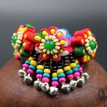Yunnan ethnic style special jewelry woven fabric handmade bracelet retro cute with Bell multicolored flower bracelet