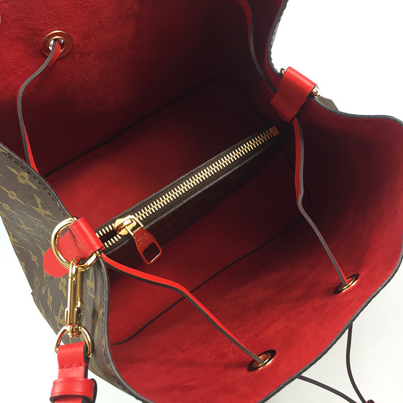 [9.9新]路易威登lv女士老花红色内衬水桶包