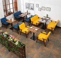 Café sofa Sofa Chair Café Sweet shop West Restaurant Milk Tea Shop Solid Wood Double Sofa Seat Table And Chairs Combination