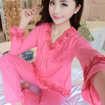 Sleepwear lady Long sleeves pure cotton spring autumn days thin women All cotton fall Korean version cute 2019 new spring style suit
