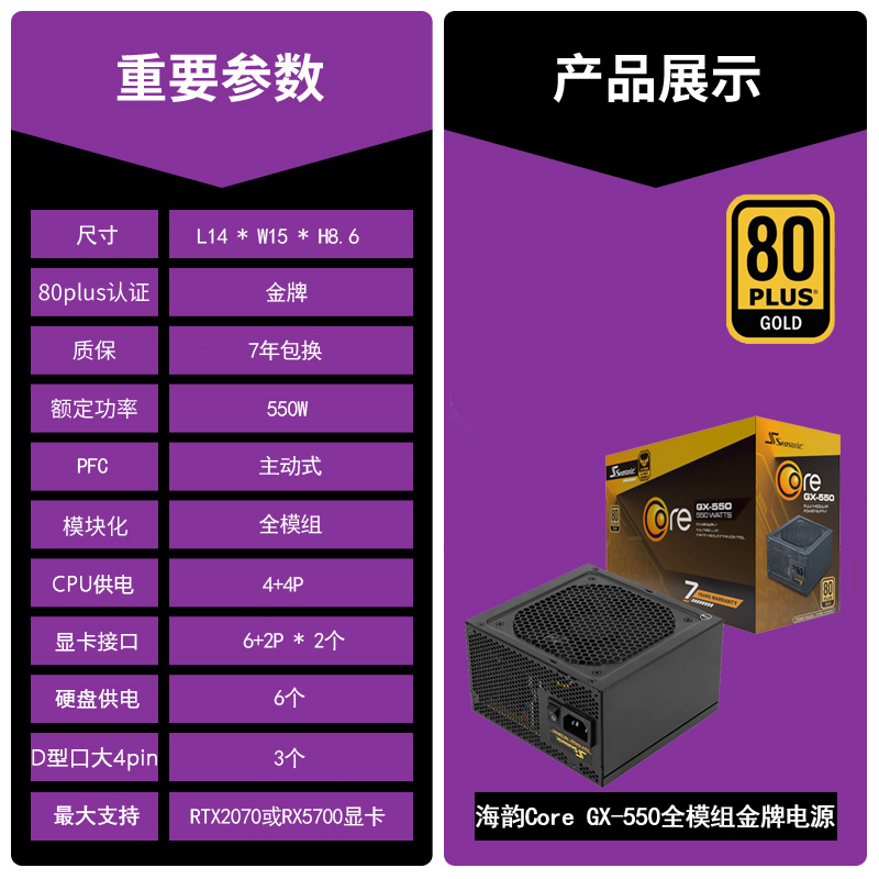 [7-year warranty] haiyun core gx 650w 550w 500w rated gold medal full module power supply focus