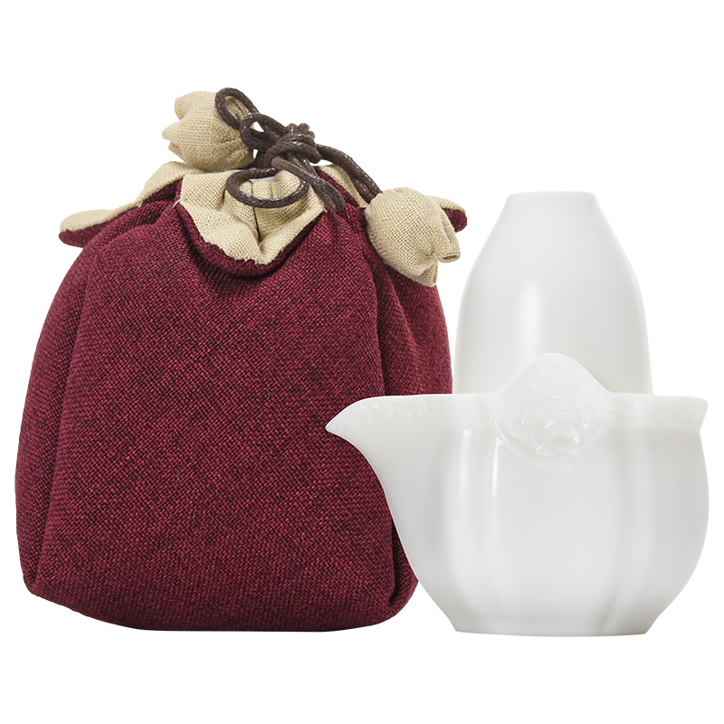 Jun ware dehua white porcelain crack cup set a pot of a Japanese mini hand grasp single portable travel pot of tea
