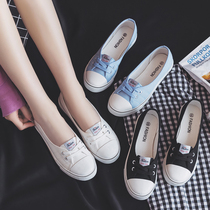 2021 summer new white canvas womens shoes Joker shallow mouth Net red breathable thin Korean lazy casual cloth shoes