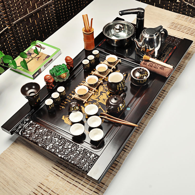 Hui, make violet arenaceous kung fu tea set a complete set of ceramic household your up induction cooker sharply stone solid wood tea tray of tea table