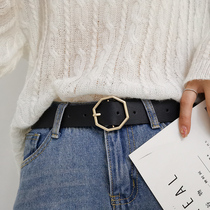 Womens belt fashion simple Joker black jeans with ins wind pants Net red belt decoration casual Korean version