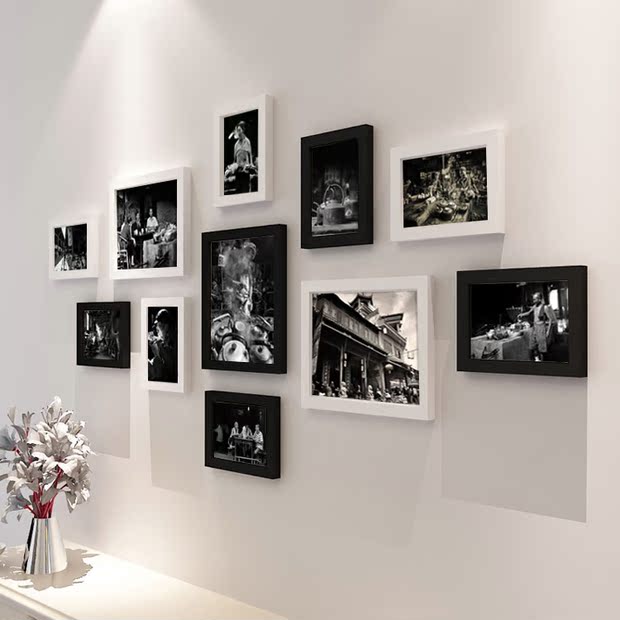 中式怀旧老茶馆照片墙餐厅酒吧个性装饰画黑白复古老照片相框墙