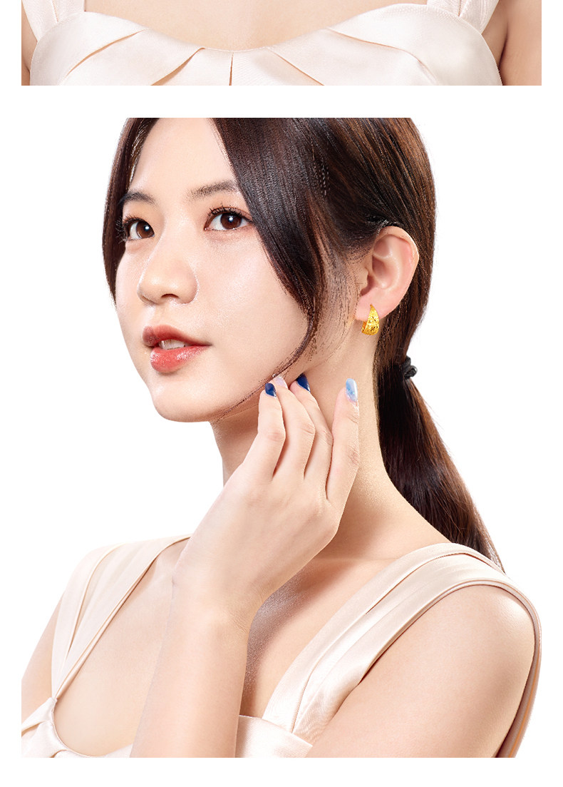 梦金园黄金耳环女足金万纯系列经典满天星耳圈