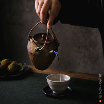 Heat-resistant old rock mud cooking teapot coarse pottery lifting beam pot sand jade book simmering alcohol Tea stove wood burning color pot