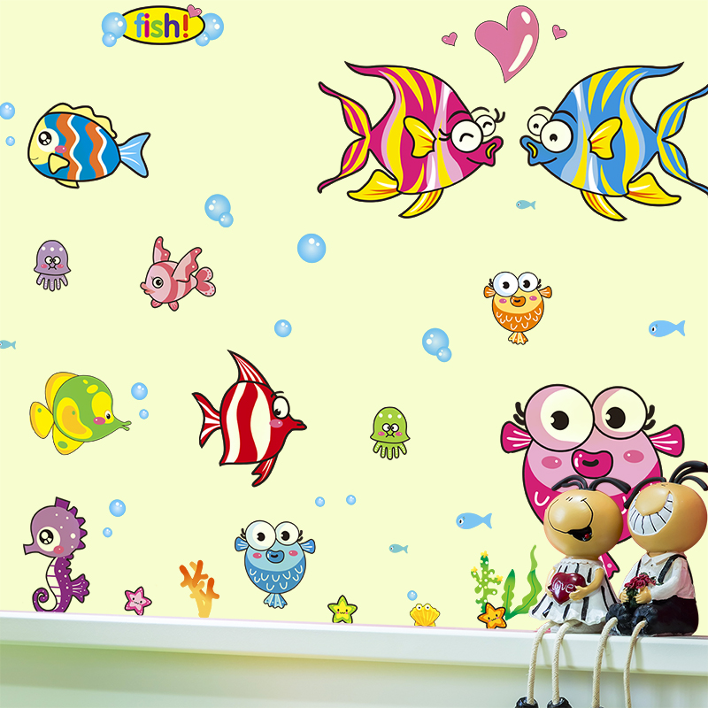 卡通可爱墙贴纸小鱼卧室墙壁卫生间装饰玻璃贴画浴室防水瓷砖海洋产品展示图4