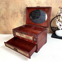 Chinese ancient style with lock jewelry box with mirror dressing desktop storage Nail lipstick treasure box Wooden retro gift