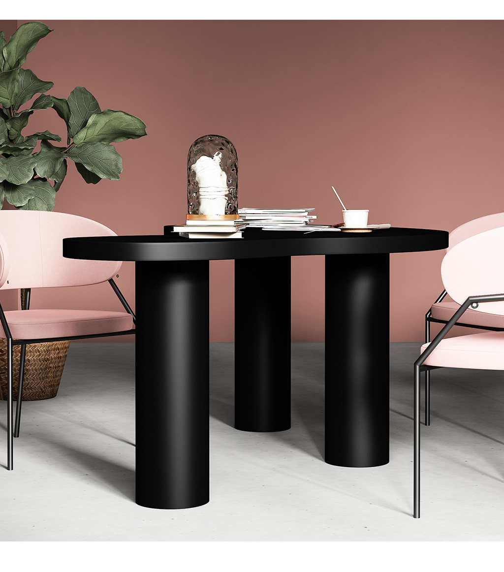 北欧实木办公桌创意弧形电脑桌简约现代时尚黑色异形设计师工作台