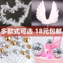 Cake decoration Flamingo angel white feather wings cake plug flag big wings beautiful cake decoration plug flag