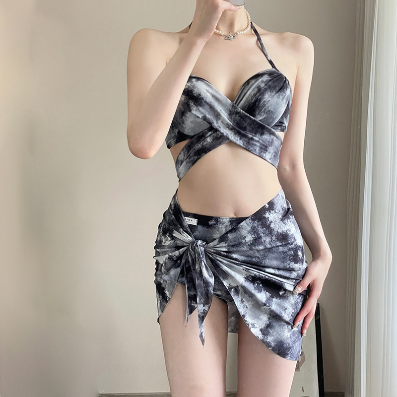 World's new spicy brother-in-law Ze-dyed steel Toy to gather high waist veil dress Three sets Split Swimsuit Women Bikini-Taobao