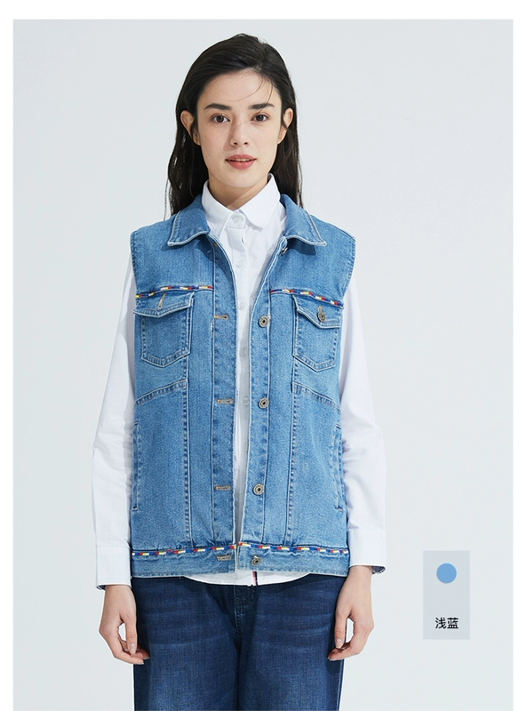 Bolton denim vest của phụ nữ 2021 mùa xuân và mùa thu phong cách mới bên ngoài phiên bản Hàn Quốc của áo khoác ghi lê không tay áo khoác vest không tay - Áo vest