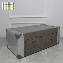 Aluminum Leather Box Drawer TEA TABLE RETRO SPACE ALUMINUM LEATHER WINE CASE STORAGE CASE RETRO LIVING ROOM TEA TABLE