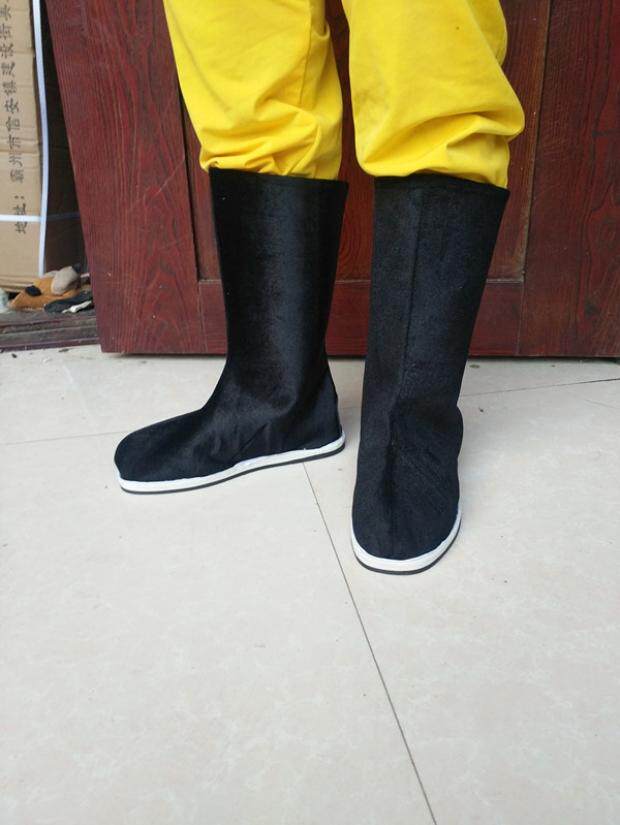 古装汉服靴子男诸葛亮鞋子大臣书生中式长筒黑白红色戏曲演出布靴