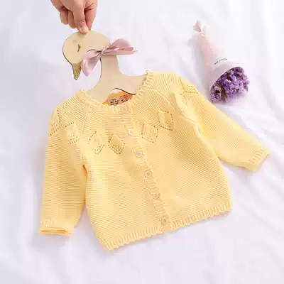 Baby knitted cardigan girls small jacket 2021 new spring and autumn one-year-old baby sweater 6-12 months outside